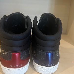 Gucci Black GG Supreme Canvas Web Ace Tiger High Top Sneakers Size  12